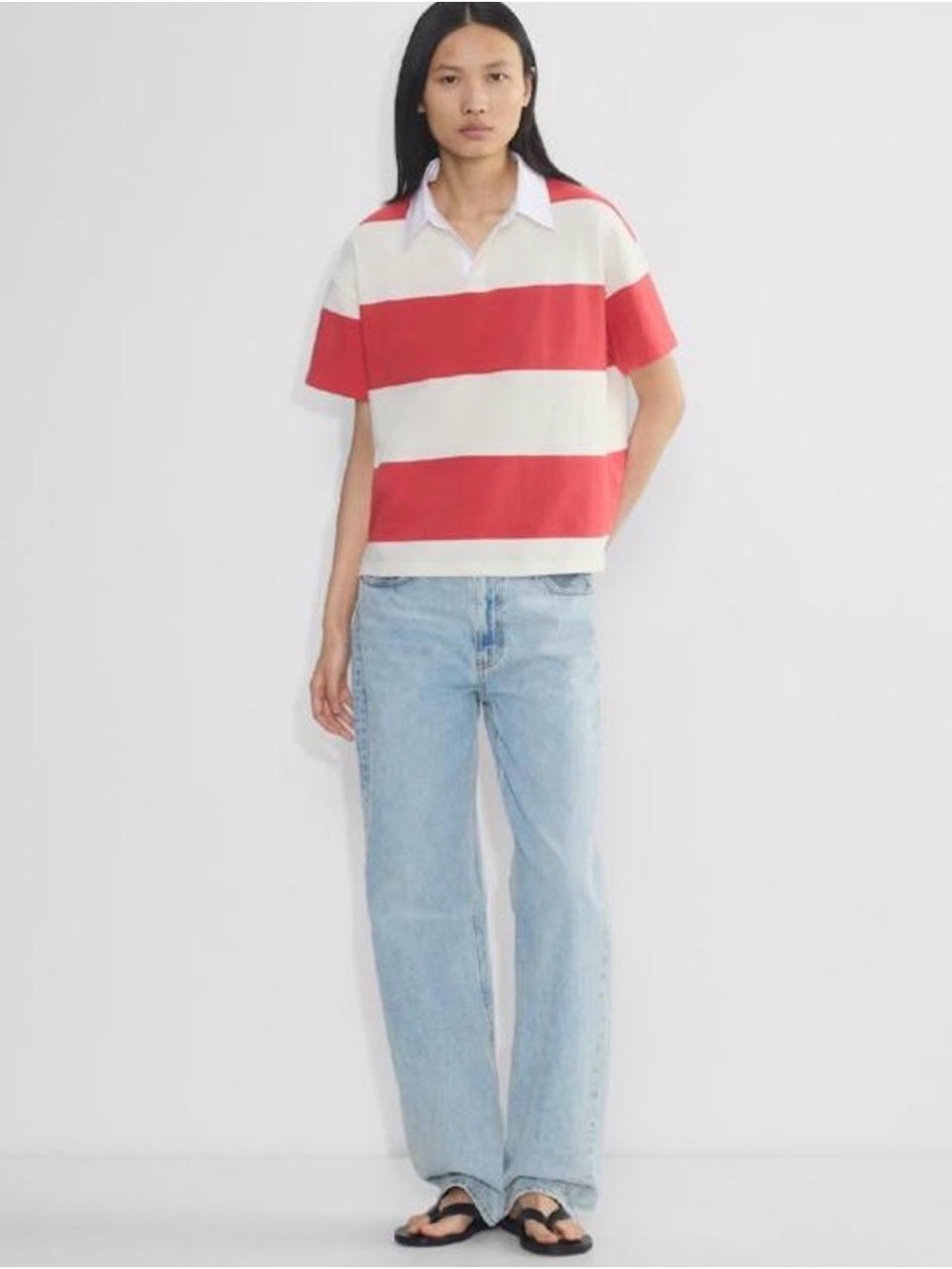 Red and White Aritzia Rugby Shirt